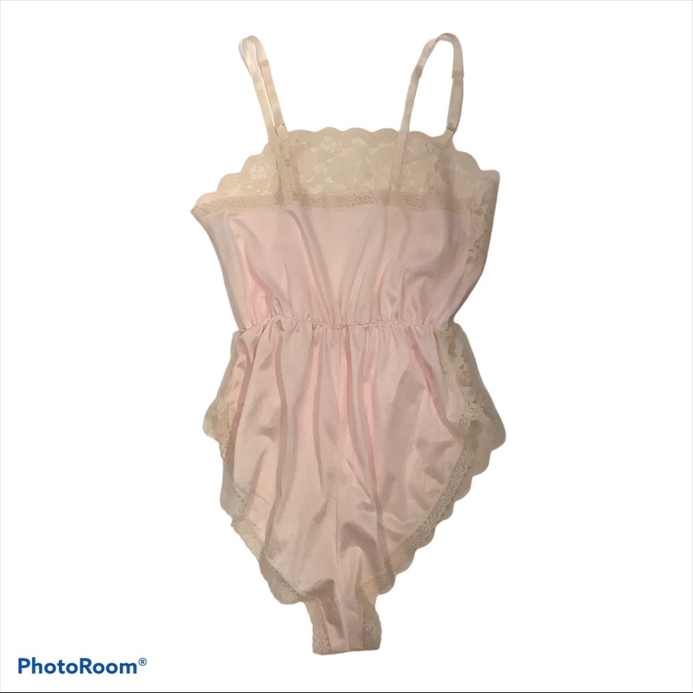 Like-New Vintage JC Penny Pink Satin Lace Teddy Lingerie - S - Picture 7 of 12